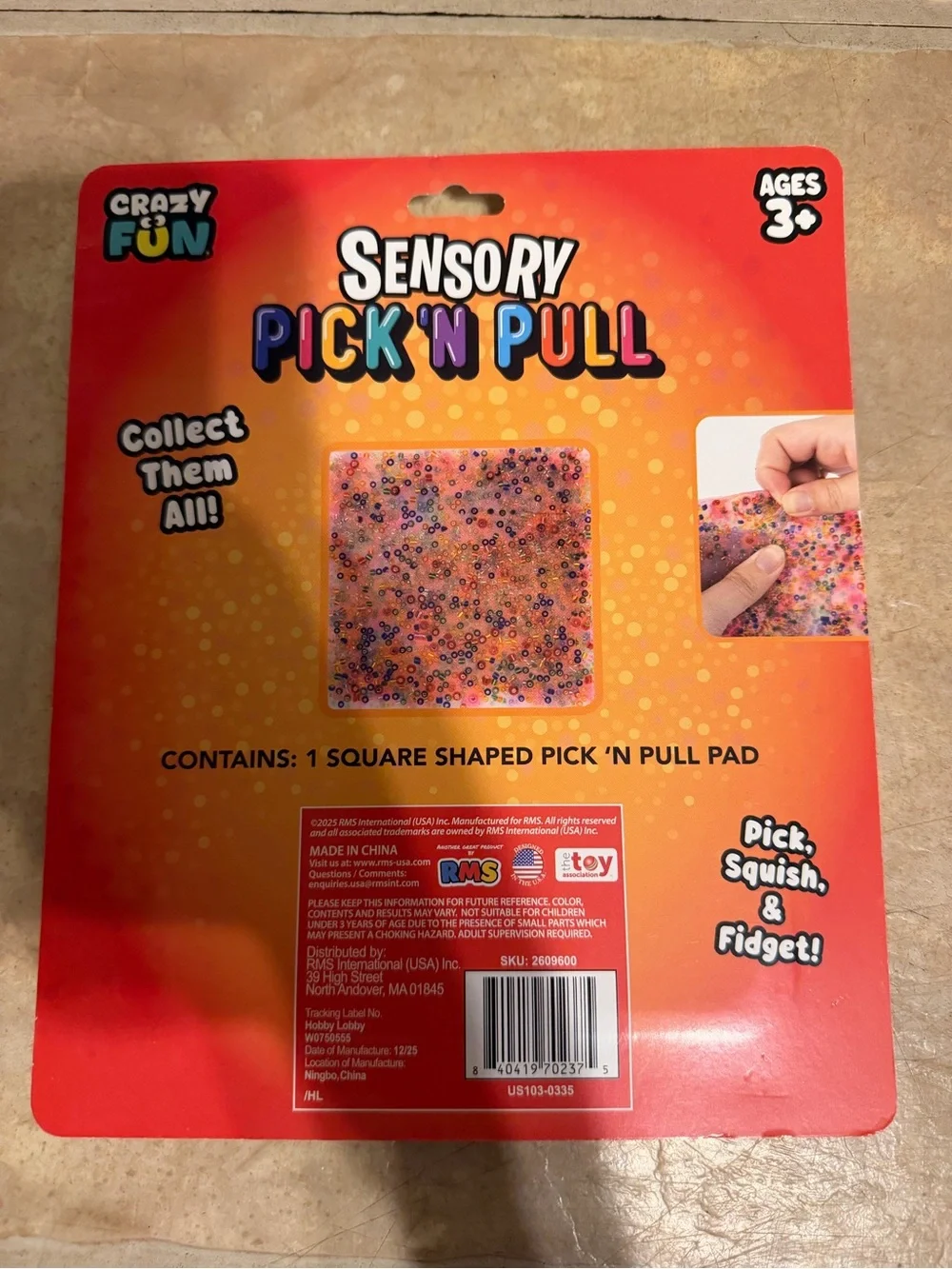 Sensory Pick 'N Pull Square Shaped Pick & Fidget - Multicolor